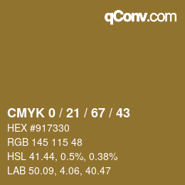 Farbcode: CMYK 0 / 21 / 67 / 43 | qconv.com