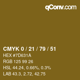 Color code: CMYK 0 / 21 / 79 / 51 | qconv.com