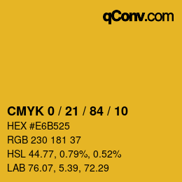 カラーコード: CMYK 0 / 21 / 84 / 10 | qconv.com