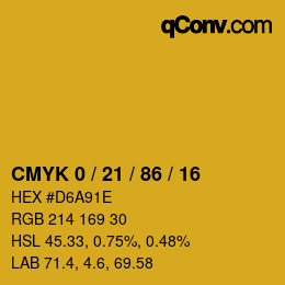 カラーコード: CMYK 0 / 21 / 86 / 16 | qconv.com