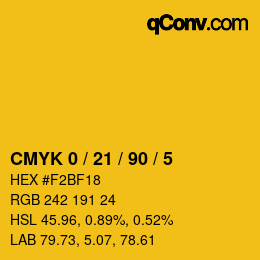 カラーコード: CMYK 0 / 21 / 90 / 5 | qconv.com