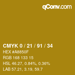 カラーコード: CMYK 0 / 21 / 91 / 34 | qconv.com