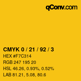 カラーコード: CMYK 0 / 21 / 92 / 3 | qconv.com