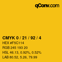 カラーコード: CMYK 0 / 21 / 92 / 4 | qconv.com