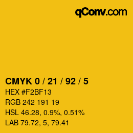 カラーコード: CMYK 0 / 21 / 92 / 5 | qconv.com