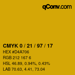 カラーコード: CMYK 0 / 21 / 97 / 17 | qconv.com