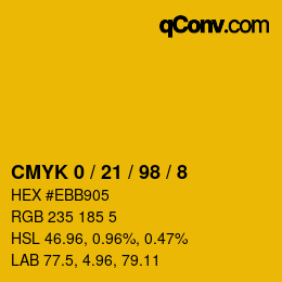 カラーコード: CMYK 0 / 21 / 98 / 8 | qconv.com