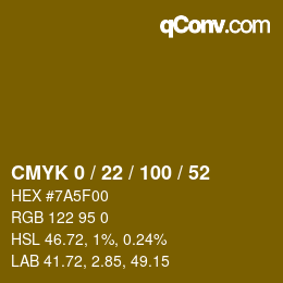 カラーコード: CMYK 0 / 22 / 100 / 52 | qconv.com