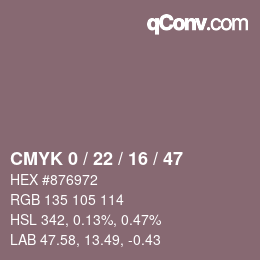 Code couleur: CMYK 0 / 22 / 16 / 47 | qconv.com