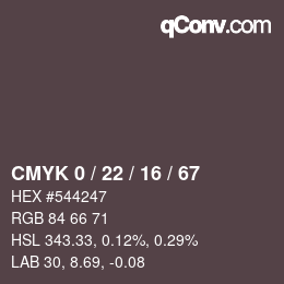カラーコード: CMYK 0 / 22 / 16 / 67 | qconv.com