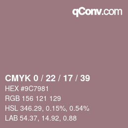 カラーコード: CMYK 0 / 22 / 17 / 39 | qconv.com