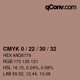 Code couleur: CMYK 0 / 22 / 30 / 32 | qconv.com