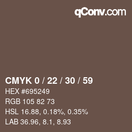 カラーコード: CMYK 0 / 22 / 30 / 59 | qconv.com
