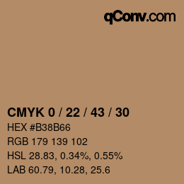 カラーコード: CMYK 0 / 22 / 43 / 30 | qconv.com
