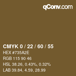 カラーコード: CMYK 0 / 22 / 60 / 55 | qconv.com