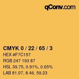 カラーコード: CMYK 0 / 22 / 65 / 3 | qconv.com