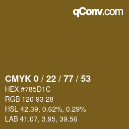 Farbcode: CMYK 0 / 22 / 77 / 53 | qconv.com