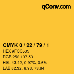 Color code: CMYK 0 / 22 / 79 / 1 | qconv.com