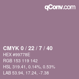 カラーコード: CMYK 0 / 22 / 7 / 40 | qconv.com