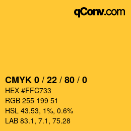 颜色代码: CMYK 0 / 22 / 80 / 0 | qconv.com