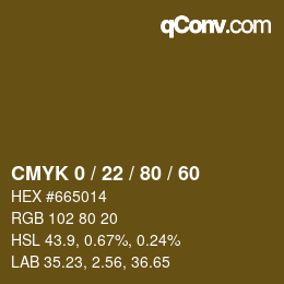 カラーコード: CMYK 0 / 22 / 80 / 60 | qconv.com
