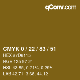 Farbcode: CMYK 0 / 22 / 83 / 51 | qconv.com