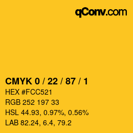 カラーコード: CMYK 0 / 22 / 87 / 1 | qconv.com