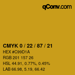 カラーコード: CMYK 0 / 22 / 87 / 21 | qconv.com