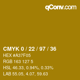 颜色代码: CMYK 0 / 22 / 97 / 36 | qconv.com