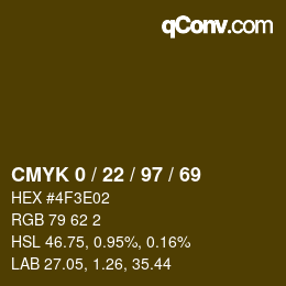 カラーコード: CMYK 0 / 22 / 97 / 69 | qconv.com