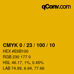 カラーコード: CMYK 0 / 23 / 100 / 10 | qconv.com