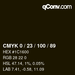 カラーコード: CMYK 0 / 23 / 100 / 89 | qconv.com