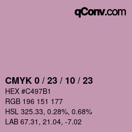 カラーコード: CMYK 0 / 23 / 10 / 23 | qconv.com