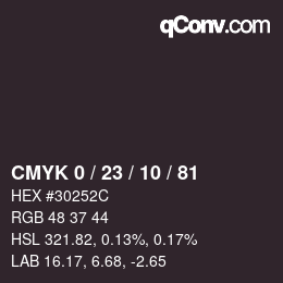 カラーコード: CMYK 0 / 23 / 10 / 81 | qconv.com