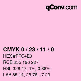 カラーコード: CMYK 0 / 23 / 11 / 0 | qconv.com