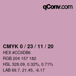 カラーコード: CMYK 0 / 23 / 11 / 20 | qconv.com