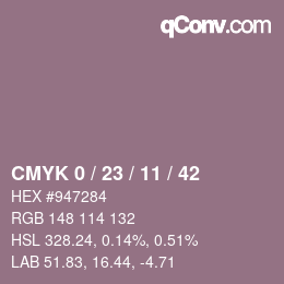 カラーコード: CMYK 0 / 23 / 11 / 42 | qconv.com