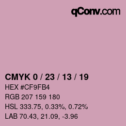 カラーコード: CMYK 0 / 23 / 13 / 19 | qconv.com