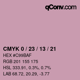 カラーコード: CMYK 0 / 23 / 13 / 21 | qconv.com