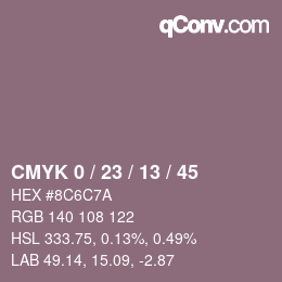 カラーコード: CMYK 0 / 23 / 13 / 45 | qconv.com