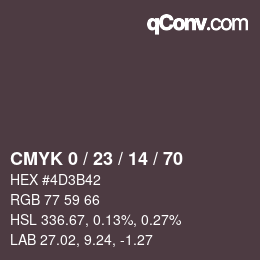 カラーコード: CMYK 0 / 23 / 14 / 70 | qconv.com