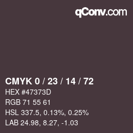カラーコード: CMYK 0 / 23 / 14 / 72 | qconv.com