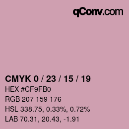 カラーコード: CMYK 0 / 23 / 15 / 19 | qconv.com