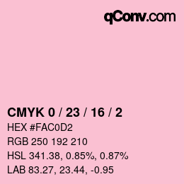 カラーコード: CMYK 0 / 23 / 16 / 2 | qconv.com