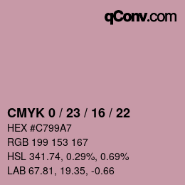 カラーコード: CMYK 0 / 23 / 16 / 22 | qconv.com