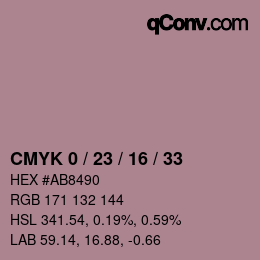 カラーコード: CMYK 0 / 23 / 16 / 33 | qconv.com