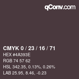 カラーコード: CMYK 0 / 23 / 16 / 71 | qconv.com