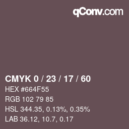 カラーコード: CMYK 0 / 23 / 17 / 60 | qconv.com