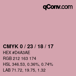 カラーコード: CMYK 0 / 23 / 18 / 17 | qconv.com