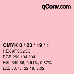 カラーコード: CMYK 0 / 23 / 19 / 1 | qconv.com